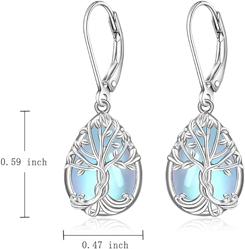 ONE: Exquisite Tree Color: MOONSTONE Dangle Earrings 925 Sterling Silver