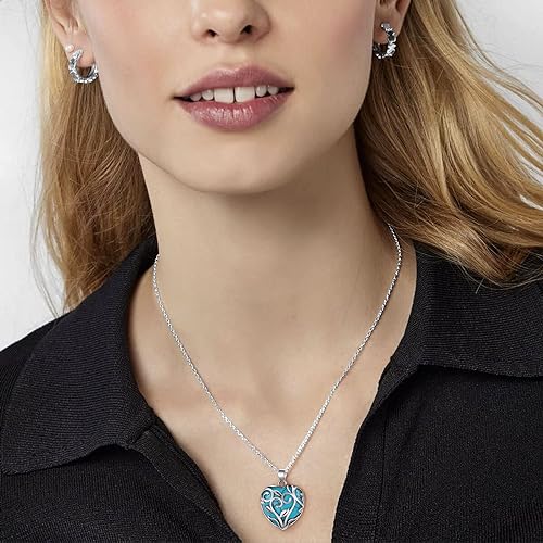 ONE: 💓December-Synthetic Blue Turquoise Heart Crystal Necklace 925 Sterling Silver