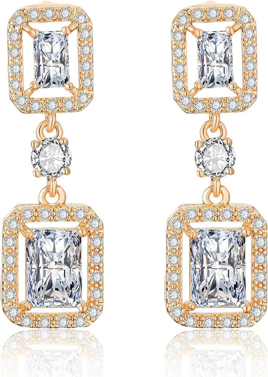 ONE PAIR: Crystal Multi Gold/Silver Rhinestone Chandelier Wedding Bridal Dangle Earrings