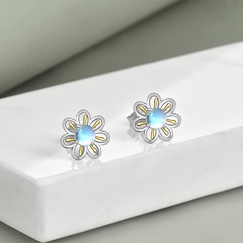 ONE: Exquisite Flower Gold Color: MOONSTONE Dangle Earrings 925 Sterling Silver