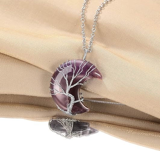 ONE: 💓Crescent Moon February Amethyst Crystal Necklace 925 Sterling Silver Necklace