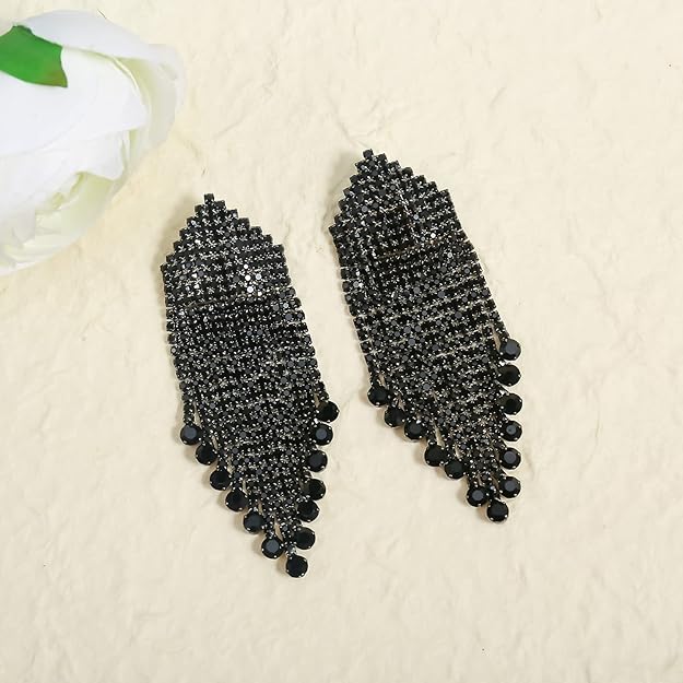 ONE PAIR: Vintage Floral Teardrop Butterfly Wing Black Austrian Crystal Drop Dangle Earrings for Women