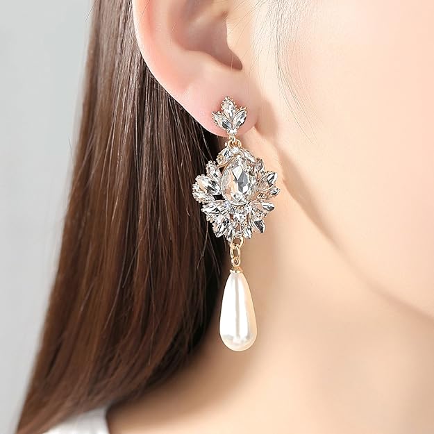 ONE PAIR: Crystal Multi Gold/Silver Rhinestone Chandelier Wedding Bridal Dangle Earrings