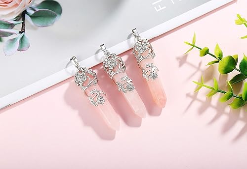 ONE :💎DAINTY FLOWER Pink Rose Quartz  NECKLACE Fine Jewelry 💎
