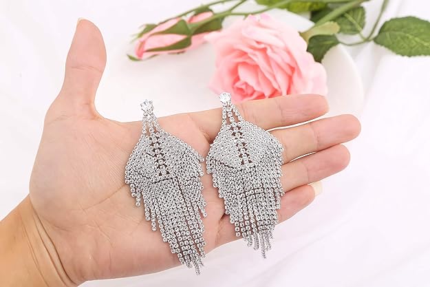 ONE PAIR: Crystal Multi Gold/Silver Rhinestone Chandelier Wedding Bridal Dangle Earrings