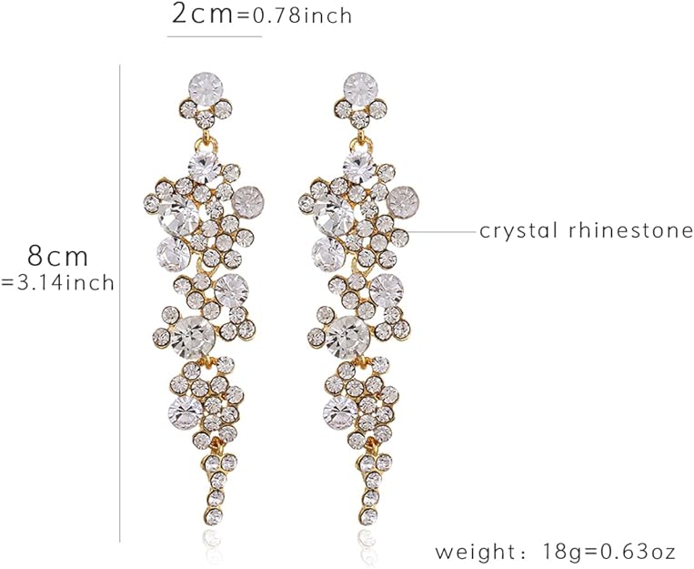 ONE PAIR: Crystal Multi Gold/Silver Rhinestone Chandelier Wedding Bridal Dangle Earrings