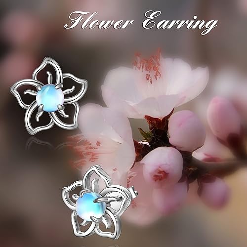 ONE: Exquisite Flower Color: MOONSTONE Dangle Earrings 925 Sterling Silver