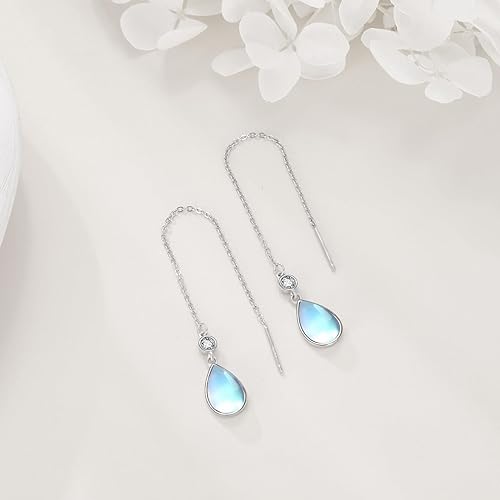 ONE: Exquisite Threaded Color: MOONSTONE Dangle Earrings 925 Sterling Silver