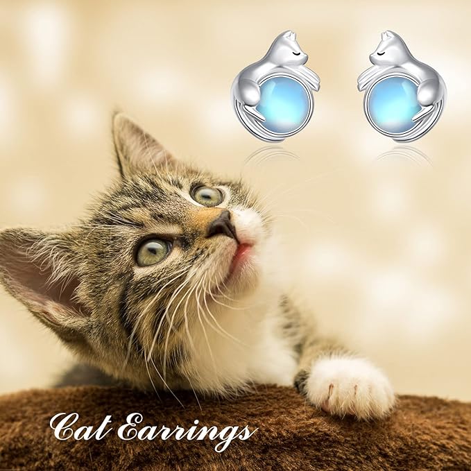 ONE: Exquisite CAT Color: MOONSTONE Dangle Earrings 925 Sterling Silver