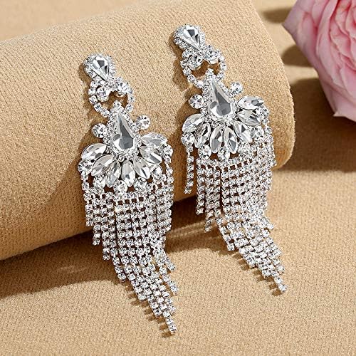 ONE PAIR: Crystal Multi Gold/Silver Rhinestone Chandelier Wedding Bridal Dangle Earrings