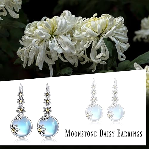 ONE:  Exquisite Daisy's Color: MOONSTONE  Dangle Earrings 925 Sterling Silver