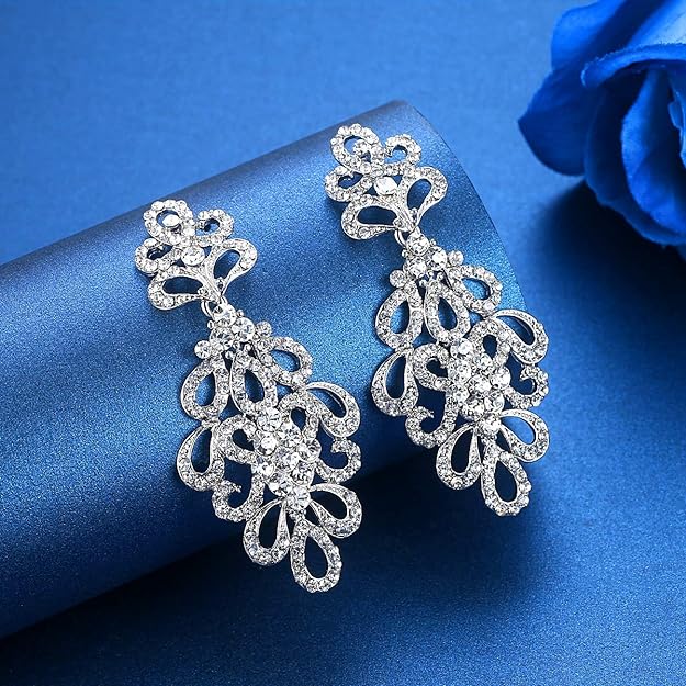 ONE PAIR: Crystal Multi Gold/Silver Rhinestone Chandelier Wedding Bridal Dangle Earrings