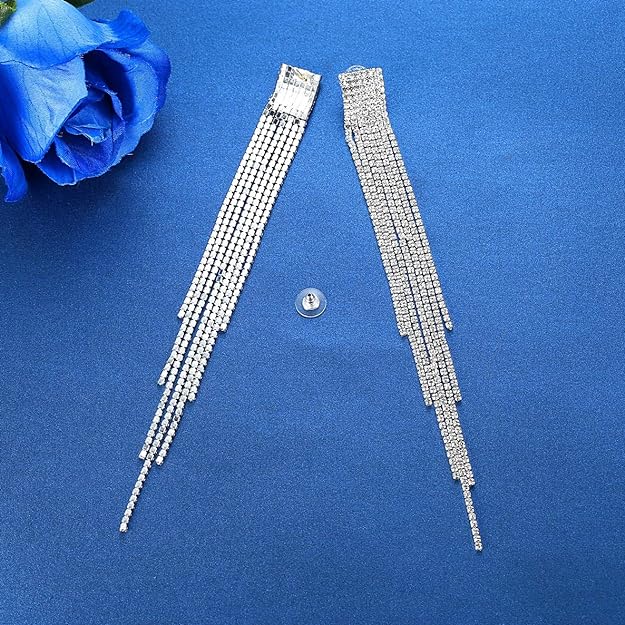 ONE PAIR: Crystal Multi Gold/Silver Rhinestone Chandelier Wedding Bridal Dangle Earrings