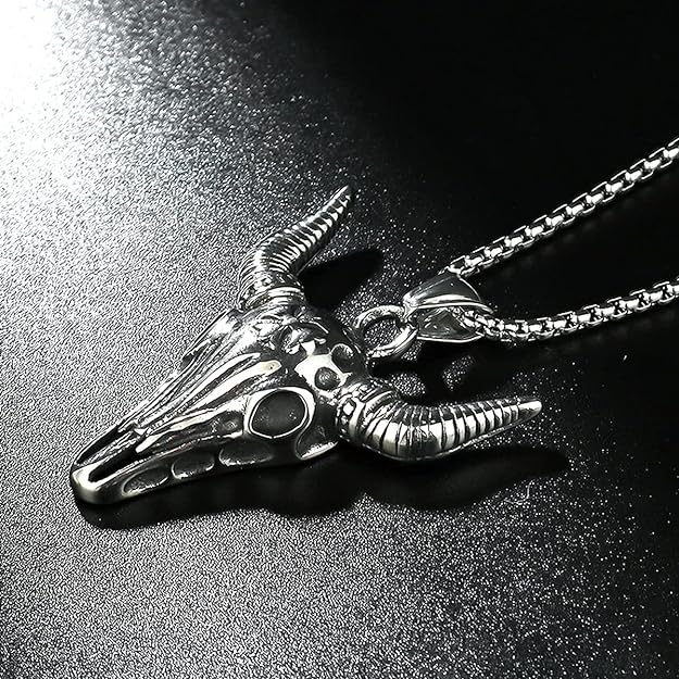 ONE:   Bull Skull Pendant Necklace Jewelry Premium Material: Medical Grade Stainless Steel 316L