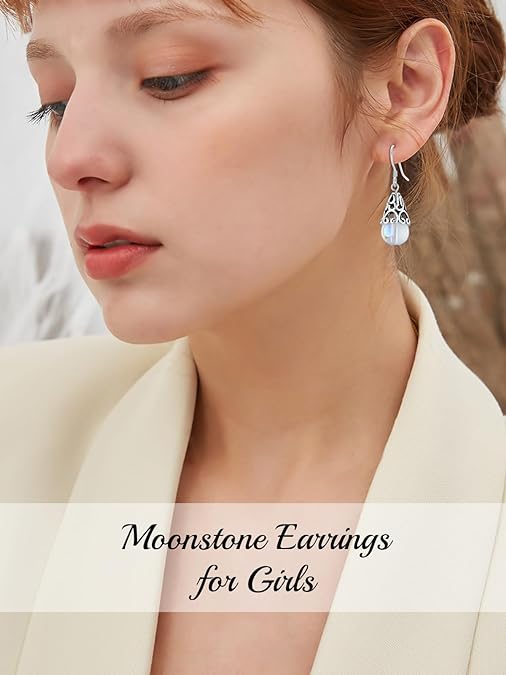 ONE:  Bell Earrings Color: Moonstone Dangle Earrings 925 Sterling Silver