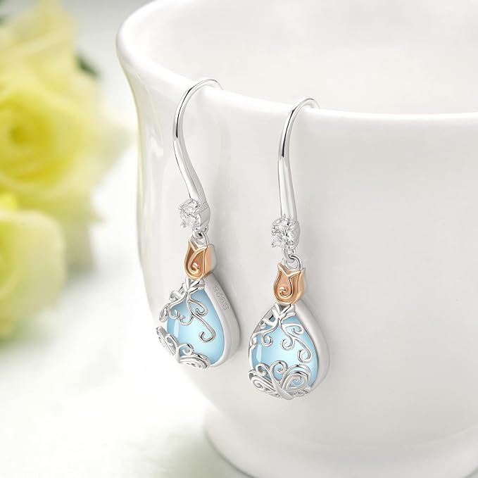 ONE:  Exquisite Butterfly Earrings Color: Moonstone Dangle Earrings 925 Sterling Silver