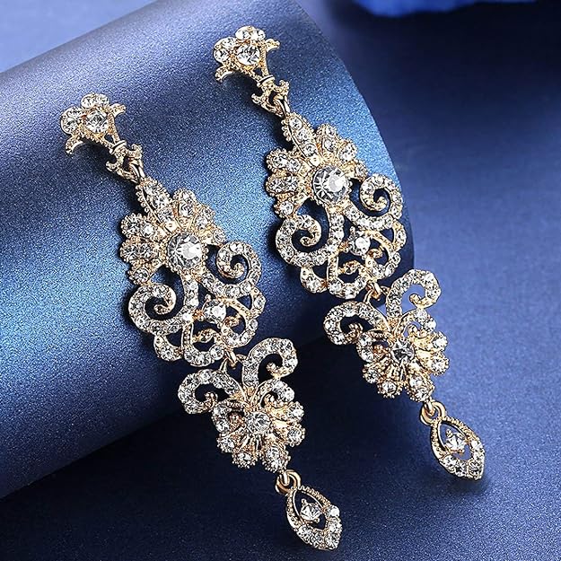 ONE PAIR: Crystal Multi Gold/Silver Rhinestone Chandelier Wedding Bridal Dangle Earrings