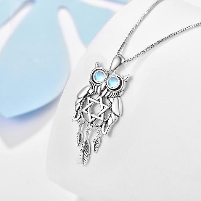 ONE :💎 OWL Pendant Necklace 💎 925 Sterling Silver MOONSTONE