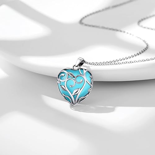 ONE: 💓Heart Aquamarine Crystal March Necklace 925 Sterling Silver Necklace