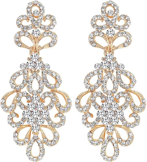 ONE PAIR: Crystal Multi Gold/Silver Rhinestone Chandelier Wedding Bridal Dangle Earrings