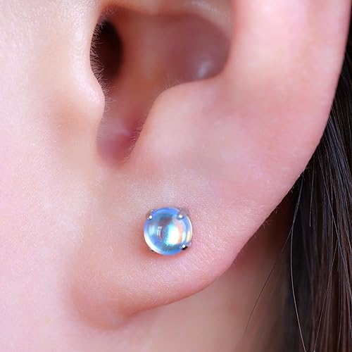 ONE: Exquisite Pure Titanium Stud Color: MOONSTONE Dangle Earrings 925 Sterling Silver
