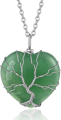 ONE: 💓August-Nature Aventurine Heart Crystal Necklace 925 Sterling Silver