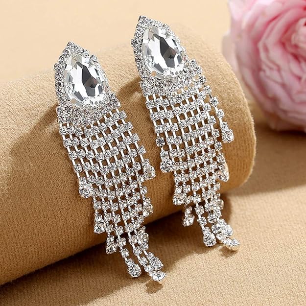 ONE PAIR: Crystal Multi Gold/Silver Rhinestone Chandelier Wedding Bridal Dangle Earrings