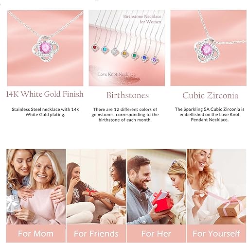 ONE :💎 Birthstone Necklace Gifts For Women, Love Knot Pendant Birthstone Jewelry 18 Inch Silver Chain OCT