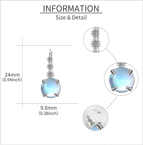 ONE:  Exquisite Sun Flower's Color: MOONSTONE  Dangle Earrings 925 Sterling Silver