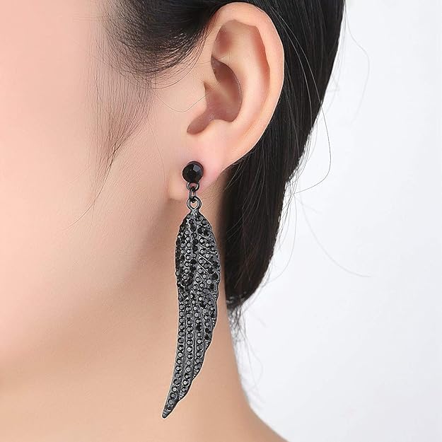 ONE PAIR: Vintage Floral Teardrop Butterfly Wing Black Austrian Crystal Drop Dangle Earrings for Women