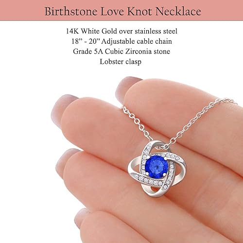 ONE :💎 Birthstone Necklace Gifts For Women, Love Knot Pendant Birthstone Jewelry 18 Inch Silver Chain SEPT