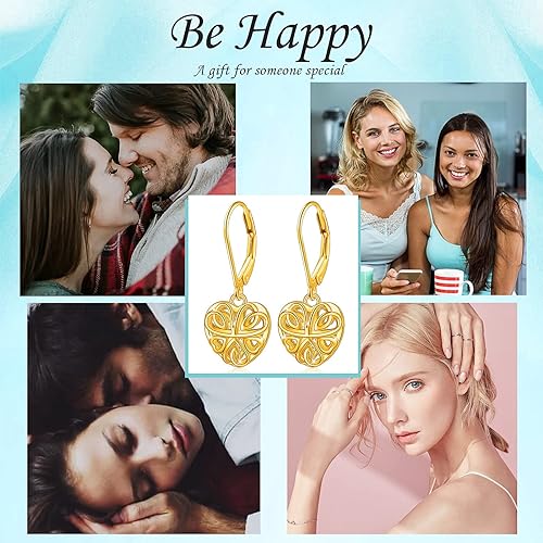 ONE:  Style: Interlocking HEART YELLOW GOLD Dangle Earrings 925 Sterling Silver