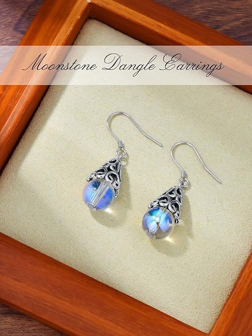 ONE:  Bell Earrings Color: Moonstone Dangle Earrings 925 Sterling Silver