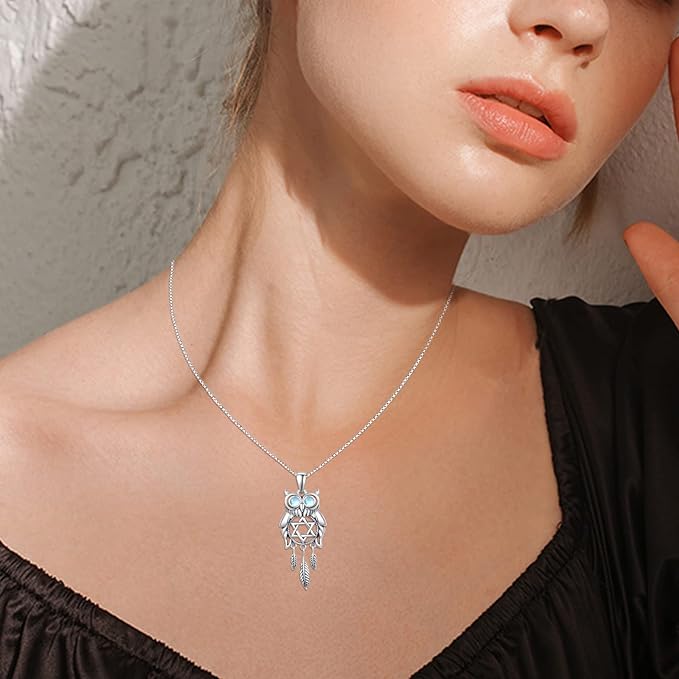 ONE :💎 OWL Pendant Necklace 💎 925 Sterling Silver MOONSTONE