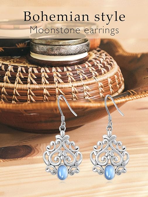 ONE:  Heart Earrings Color: Moonstone Dangle Earrings 925 Sterling Silver