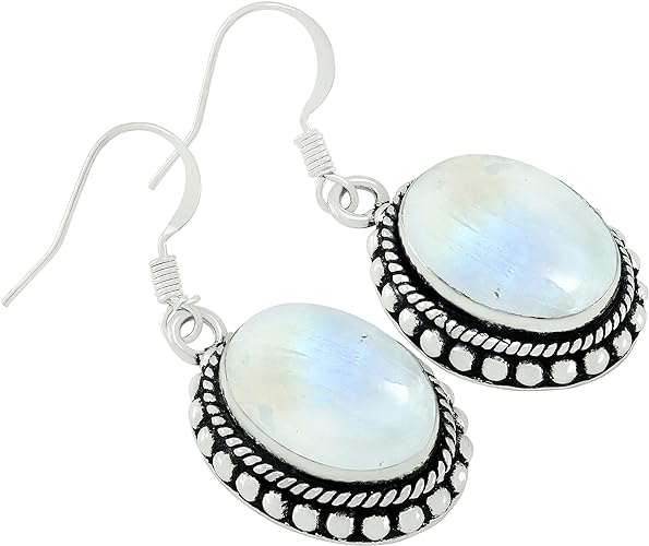 ONE: Exquisite Color: MOONSTONE Dangle Earrings 925 Sterling Silver