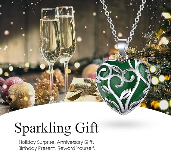 ONE: 💓August-Nature Aventurine Heart Crystal Necklace 925 Sterling Silver