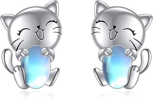 ONE: Exquisite Cat: MOONSTONE Dangle Earrings 925 Sterling Silver