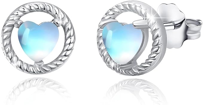 ONE: Exquisite heart Color: MOONSTONE Dangle Earrings 925 Sterling Silver