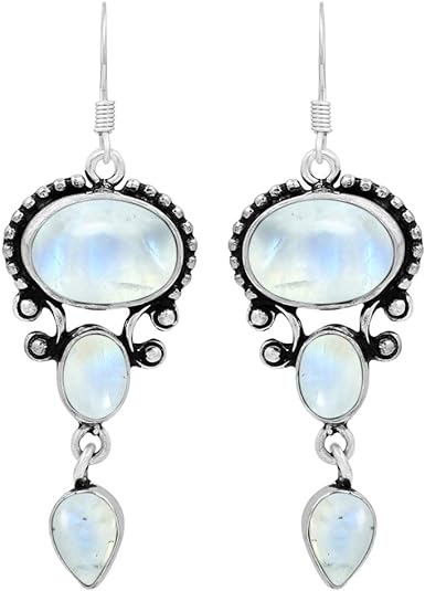 ONE: Exquisite Color: MOONSTONE Dangle Earrings 925 Sterling Silver