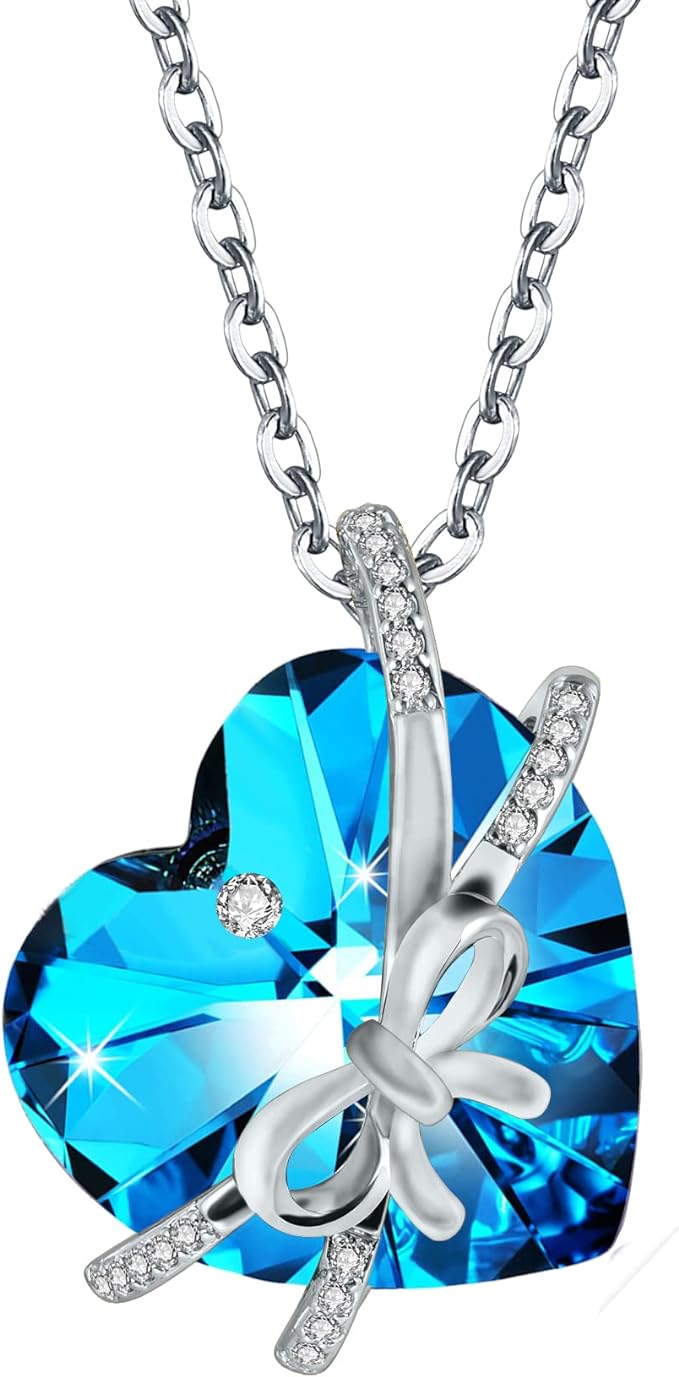 ONE :💎Elegant 2 SILVER BLUE Heart Pendant Necklace was made of blue crystal, which sparkles all the time