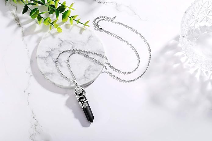ONE :💎DAINTY FLOWER ROSE Black Agate NECKLACE Fine Jewelry 💎