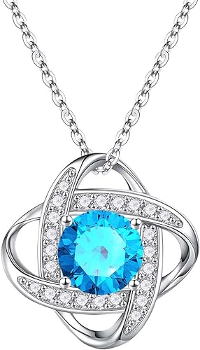 Copy of ONE :💎 Birthstone Necklace Gifts For Women, Love Knot Pendant Birthstone Jewelry 18 Inch Silver Chain FEBUARY