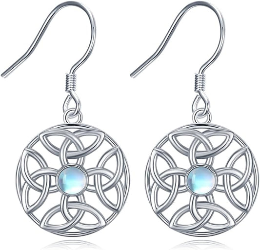 ONE:  Exquisite ROUND Earrings Color: Moonstone Dangle Earrings 925 Sterling Silver