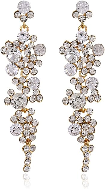 ONE PAIR: Crystal Multi Gold/Silver Rhinestone Chandelier Wedding Bridal Dangle Earrings