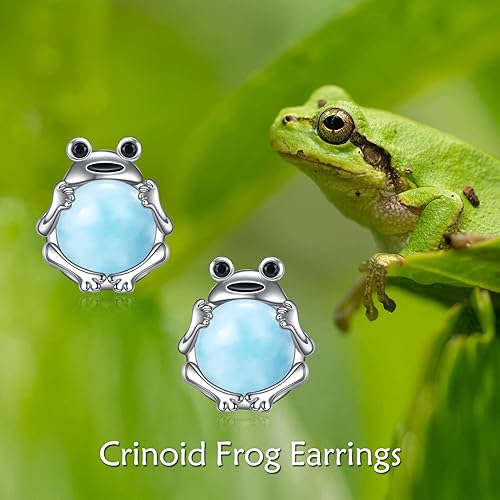 ONE: Exquisite FROG SEA GRAIN MOONSTONE Dangle Earrings 925 Sterling Silver