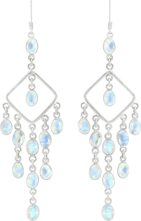 ONE: Exquisite Color: MOONSTONE Dangle Earrings 925 Sterling Silver