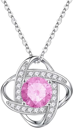 ONE :💎 Birthstone Necklace Gifts For Women, Love Knot Pendant Birthstone Jewelry 18 Inch Silver Chain OCT