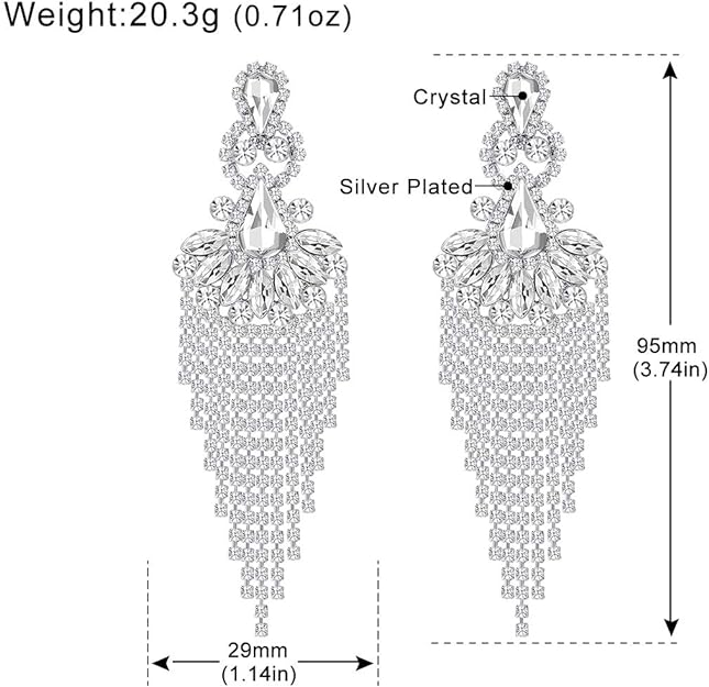 ONE PAIR: Crystal Multi Gold/Silver Rhinestone Chandelier Wedding Bridal Dangle Earrings