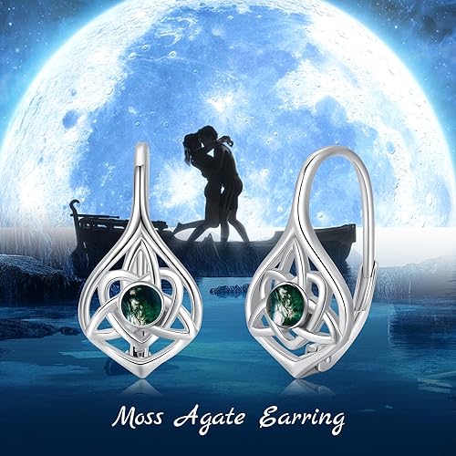 ONE:  Exquisite MOSS AGATE Earrings Color:  Dangle Earrings 925 Sterling Silver